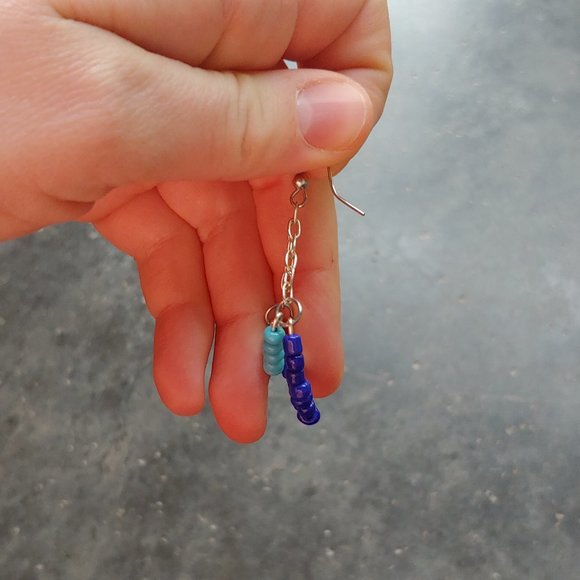 Handmade Boho Purple and Blue Fringe and Bead Dangle Earrings Set - Picture 10 of 12